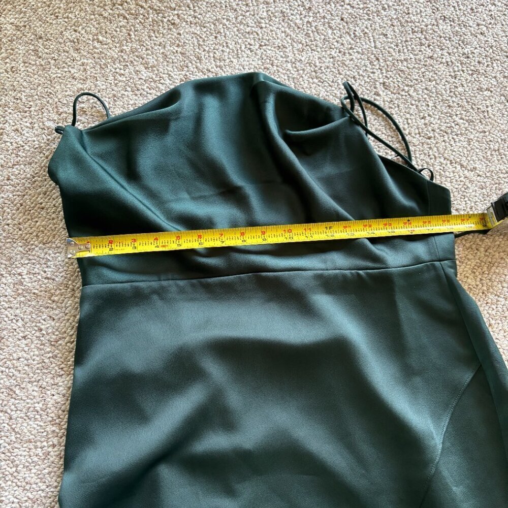 BHLDN Forest Green Satin Maxi Slip Dress 16 High Slit Formal Bridesmaid - Picture 8 of 12